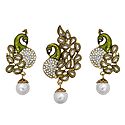 White Stone Studded Laquered Peacock Pendant and Earrings