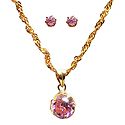 Pink Stone Pendant with Chain and Earrings