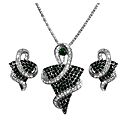 Silver Plated Chain with Stone Studded Pendant and Earrings