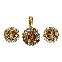 Light Brown and Multicolor Stone Studded Pendant and Earrings