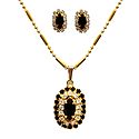 Black Stone Studded Pendant with Chain and Earrings
