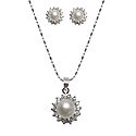 White Stone Studded Pendant with Chain and Earrings