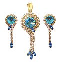 White and Blue Stone Studded Pendant and Dangle Earrings