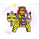 Durga with Ganesha Sitting on Lion - Photo Print of Jamini Roy Painting