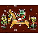 Queen on Horse - Photo Print of Jamini Roy Painting