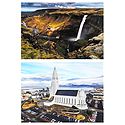 Haifoss Waterfall and Hallgrimskirkjo Church, Iceland - Set of 2 Postcards