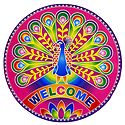 Peacock with Welcome Print on Round Sticker