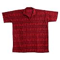 Red Short Kurta with Radha Krishna, Charan and Om Print