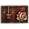 Resin Lord Ganesha with Om and Diya on a Wooden Board - Wall Hanging
