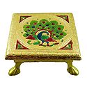 Rectangle Ritual Seat With Meenakari Peacock Design on Metal Foil Paper