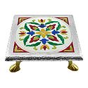 Rectangle Ritual Seat With Meenakari Flower Design on Metal Foil Paper