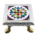 Rectangle Ritual Seat With Meenakari Flower Design on Metal Foil Paper