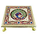 Peacock Design on Wood Ritual Seat Wrapped with Metal Foil