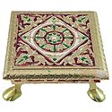 Flower Design on Wood Ritual Seat Wrapped with Metal Foil