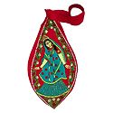Embroidered Radha on Red Cotton Japa Mala Bag