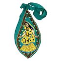 Embroidered Radha on Cyan Cotton Japa Mala Bag