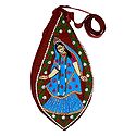 Embroidered Radha on Maroon Cotton Japa Mala Bag
