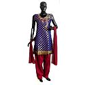 Blue Banarasi Art Silk Kurta with Red Salwar and Chunni