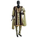 Striped Kurta with Mirrorwork Neckline with Churidar and Chunni