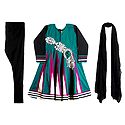 Embroidery on Dark Cyan Cotton Full Sleeve Kurta with Churidar and Chunni