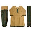 Light Yellow Cotton Kurta with Green and Yellow Striped Salwar and Chunni