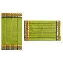 Olive Green Bengal Tant Saree with Yellow and Black Stripe Border
