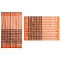 Saffron Stripe Bengal Tant Saree with Saffron and Black Border