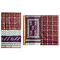 Maroon with White Bengal Tant Saree with Golden Print