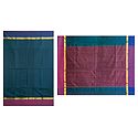 Blue Chanderi Saree with Striped Pallu