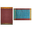 Brick Red Chanderi Saree with Zari Stripe Blue Border