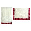 Parsi Embroidered Ivory Color Georgette Brasso Saree with Red Border and Pallu