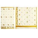 Golden Thread Embroidery on Off-White Kasavu Saree
