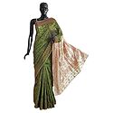 Green Cotton Silk Saree with Weaved Design All-Over and Off-White Anchal 