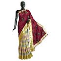 Embroidered Ghicha Silk Half N Half Saree with Multicolor Weaved Design