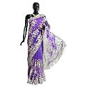 Dark Mauve Net Saree with Embroidered  Pallu and Border