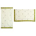 Green Embroidery on Off-White South Cotton Saree with Hand Painted Border