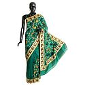 Dark Cyan Dupion Silk Saree with Paisley Embroidery