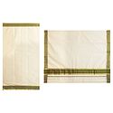 Off-White Kasavu Saree with Green and Golden Zari Border