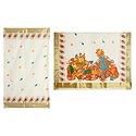 Off-White Kasavu Saree with Zari Border and Painted Radha Krishna on Pallu