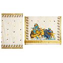 Radha Krishna Painting on Off-White Kasavu Saree with Zari Border and Pallu