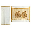 Off-White Kasavu Saree with Embroidered Pallu and Golden Border