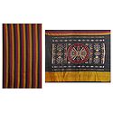 Maroon, Black and Yellow Stripe All Over in Orissa Cotton Sari with Ikat Pallu