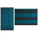 Black Print on Blue Synthetic Sari