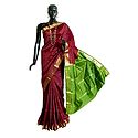 Maroon South Silk Saree with All-Over Zari Boota, Zari Border and Green Pallu