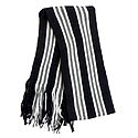 White and Grey Stripe on Black Knitted Woolen Scarf