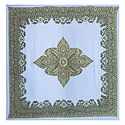 Green and Yellow Print on Light Mauve Synthetic Head Scarf