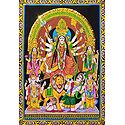 Durga - Print on Cloth with Sequin Work - Unframed