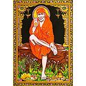 Shirdi Sai Baba - Print on Cloth with Sequin Work - Unframed