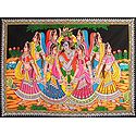 Krishna with Gopinis - Sequin work on Printed Cotton Cloth - Unframed