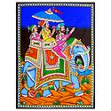 King on Elephant - Print with Sequin Work on Cotton Cloth - Unframed